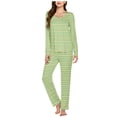 thumbnail image 2 of Timegard Pajamas Sets for Women 2 Piece Stripted Long Sleeve V Neck Ruched Top and Pants Fall Pjs Outfits, 2 of 5