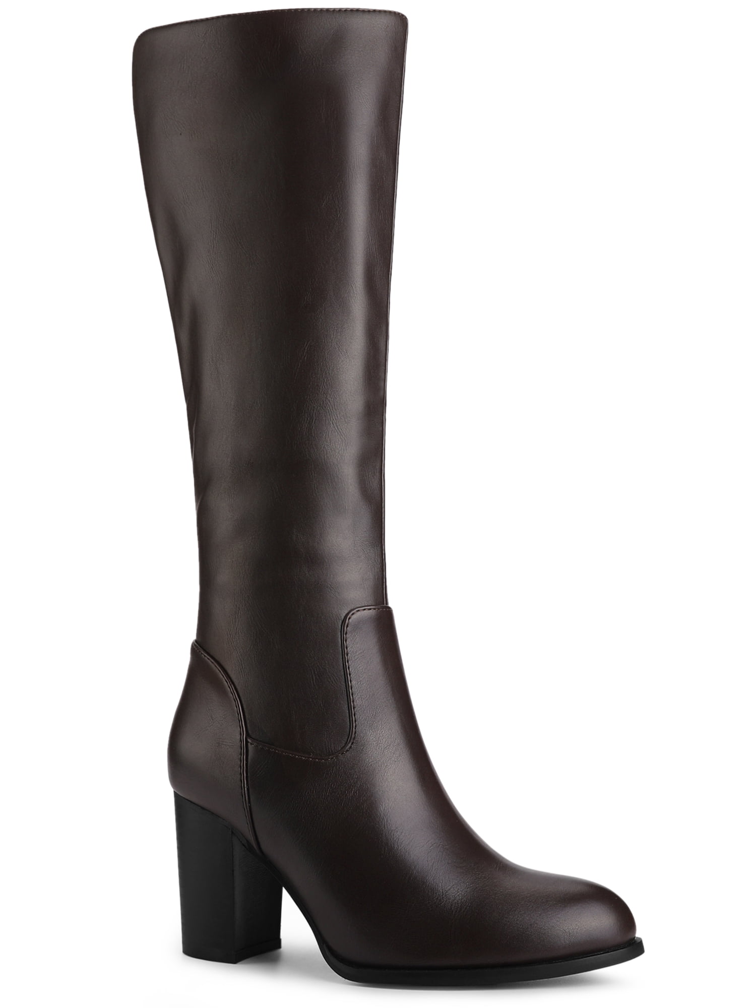 Unique Bargains Bottes Hauteur Genou à Bout Rond à Talon Bloc pour Femme Café US 8.5