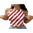 thumbnail image 1 of Débardeurs pour Femmes Jour de l'Indépendance Coupe Ajustée Col Rayé Crop Tops, 1 of 5