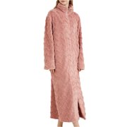 Womens Flannel Zipper Robes Long Fleece Bathrobe Loungewear Warm Fuzzy Housecoat with Pockets Long Sleeve Stand Collar Nightgown XL