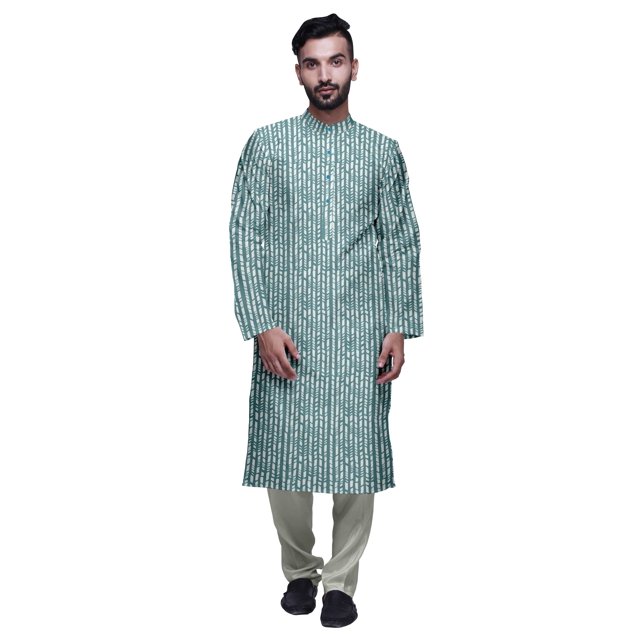 Atasi Kurta Décontracté Imprimé à Col Chinois avec Churidar Kurta Chemise pour Homme