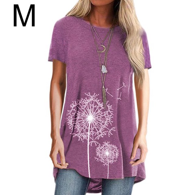 yingyy Femmes T-shirt Imprimé Casual Chemisier Manches Courtes Col Rond Top, Bleu, S Violet M