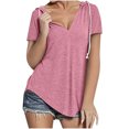 thumbnail image 1 of Timegard Womens Tops V Neck Short Sleeve Drawstring Hoodies Pullover Tee Comfy Summer Casual Tunic Tops, 1 of 5