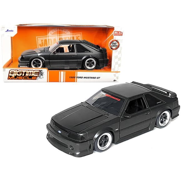 Jada 33605 1-24 Diecast 5.0 Hood Bigtime Muscle Series 1989 Ford Mustang GT Model Car, Matt Black Metallic