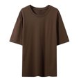 thumbnail image 1 of Pisexur Hauts d'Été pour Femmes, Hauts pour Femmes, Hauts de Sortie pour Femmes, Hauts pour Dames, T-Shirt d'Été à Col Rond Manches Courtes Mode Décontractée Imprimé Bouton Café, m, 1 of 4
