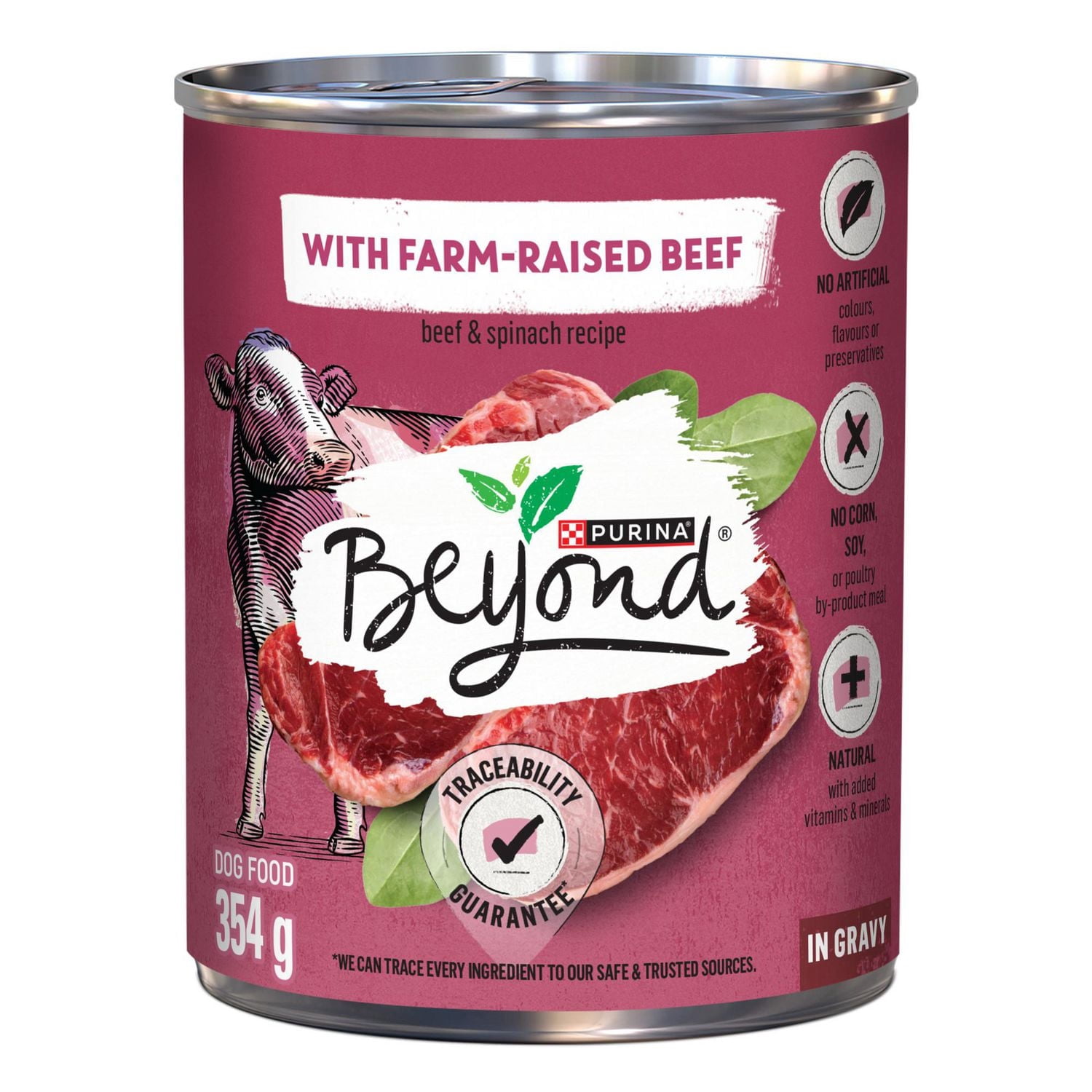 Beyond Farm-Raised Beef & Spinach Recipe in Gravy, Wet Dog Food 354 g
