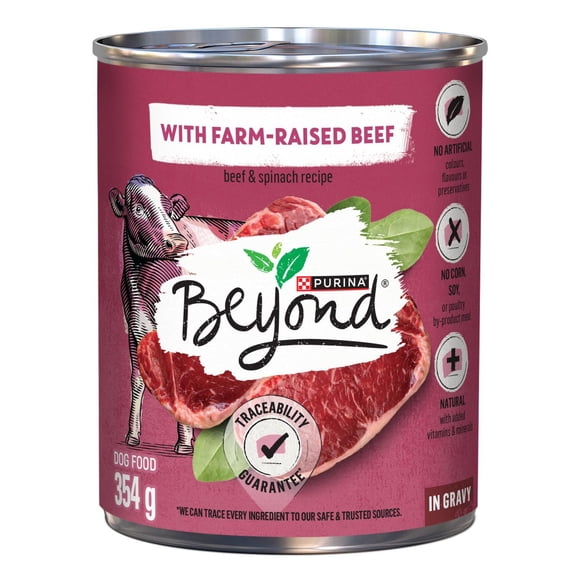 Beyond Farm-Raised Beef & Spinach Recipe in Gravy, Wet Dog Food 354 g