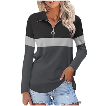 Articles en Liquidation de T-Shirts à Manches Longues pour Femmes Chemises Mixtes pour Femmes Chemises à Manches 3/4 à Quart de Glissière pour Femmes Chandail à Col en V à Enfiler Haut à Col Tunique Décontractée d'Automne Blouses à Blocs de Couleur