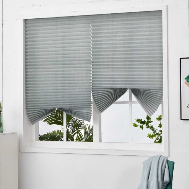 36x60 Inch Easy Install Window Blinds for Heat Insulation and Sun Protection Pleated Privacy Shades with Adhesive Strip in Grey