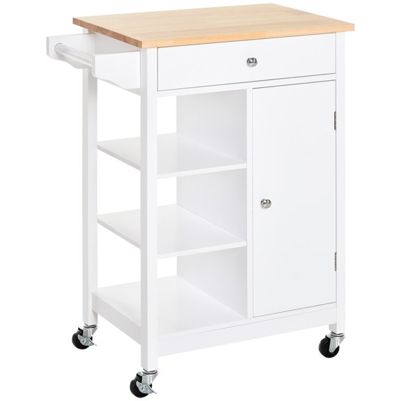 HOMCOM Chariot de Cuisine Chariot de Rangement avec 4 Roues 3 Étagères Tiroir Blanc