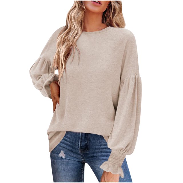XZNGL Chemises à Manches Longues pour Femmes pour l'Automne Tuniques de Mode pour Femmes pour Porter avec des Leggings Col Rond Manches Lanterne Chemises à Manches Longues Chandails Décontractés d'Automne Blouse T-Shirts Tuniques pour Femmes à Manches Longues