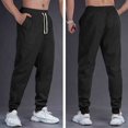 thumbnail image 1 of Ceisia Men Solid Color Loose Casual Pants Elastic Waist Drawstring Sports Gift Work Trousers, 1 of 4