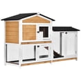 thumbnail image 1 of PawHut 2-Tier Wood Rabbit Hutch with Run & Ramp, Yellow, 1 of 10