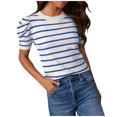 thumbnail image 1 of Birdeem Hauts en Tricot à Manches Courtes Bouffantes pour Femmes T-Shirts à Col Rond Rayés Tendance Blouses d'Été Décontractées, 1 of 12