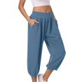 thumbnail image 2 of Timegard Womens Capri Pants Elastic High Waist Button Comfy Solid Color Casual Crop Pants with Pockets, 2 of 7