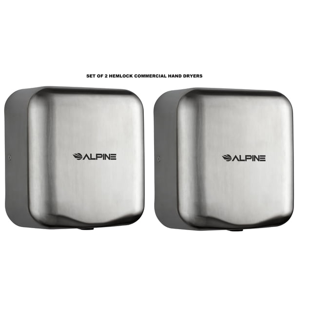 Alpine Industries Hemlock Commercial Brushed Stainless Steel Automatic High Speed Electric Hand Dryer 2 Pack