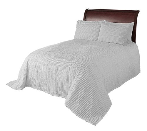 Beatrice Home Fashions Couvre-Lit en Chenille à Canaux, Lit Simple, Blanc