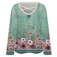 thumbnail image 4 of CEHVOM Chemise à Manches Longues Col en V Imprimé Floral Rétro Mode Femme Décontractée Ample Liquidation, 4 of 5