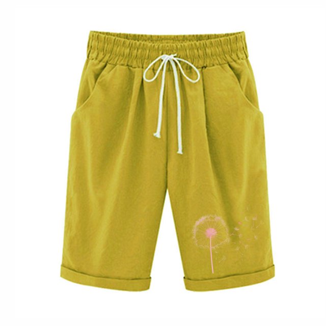 Plebaso Womens Casual Shorts Knee Length Rull up Printed Shorts Straight Summer Short Pants with Pockets