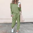 thumbnail image 3 of Mrat Vacation Outfits for Women 2 Piece Jogging Sets Solid Polyester Long Sleeve Sweatsuits Sets Two Piece Track Suits Drawstring High Waist Pants Set Comfy Outfits G-Army Green 3XL, 3 of 5