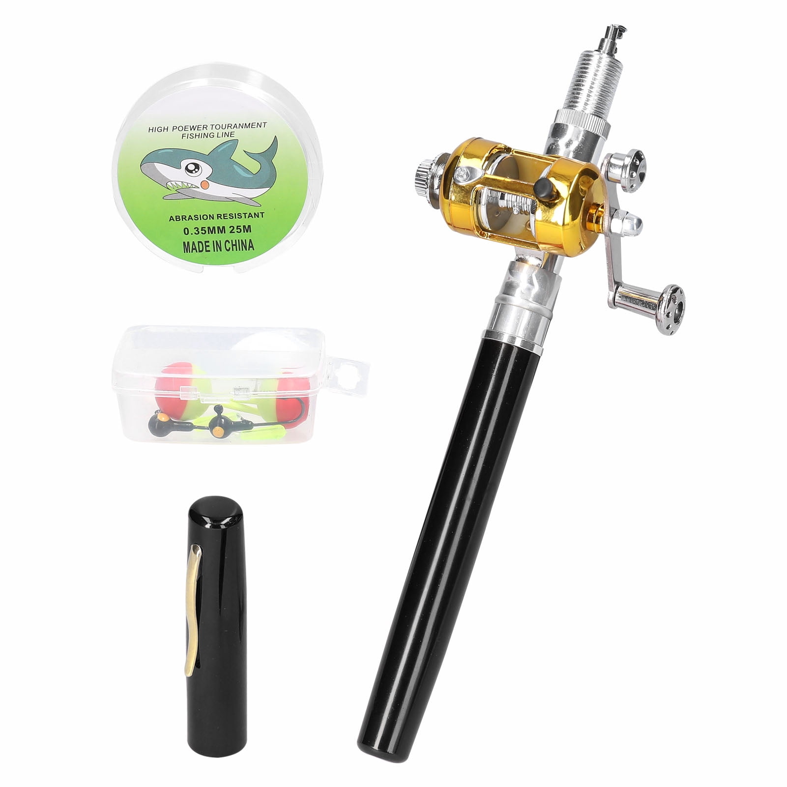 Portable Telescopic Mini Fishing Pole Set Pocket Pen Shape Folded Fishing Rods Kit with Reel Wheel