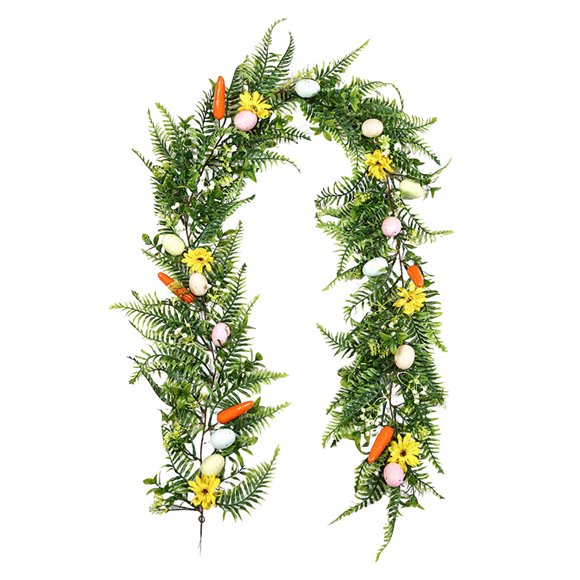 Couronne de Pâques en Plastique Faux Oeuf Vigne Verte Réaliste Durable Flexible Facile à Accrocher pour Maison Porte Mur Manteau Centre de Table Décoration de Fête de Pâques