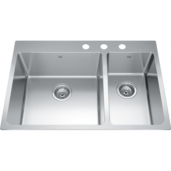 Franke Kindred Brookmore Double Bowl Kitchen Sink, 31-in x 21-in, Drop-in, Stainless Steel, Pearl Finish