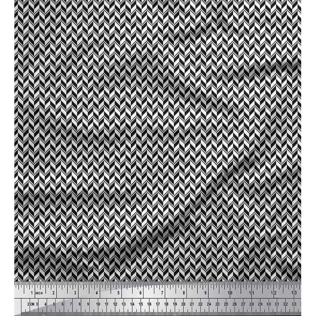 Soimoi Moss Georgette Fabric Herringbone Small Print Fabric by The Yard 42 Inch Wide