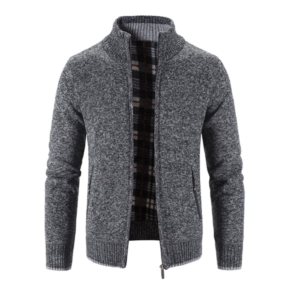 Ketyyh-chn99 Winter Jacket For Men Sherpa Fall Winter Jacket Men'S Winter Solid Color Fashion Jacket, Long-Sleeved Plus Velvet Thick Hooded Sweater, Warm Cardigan Jacket Dark Gray,2XL