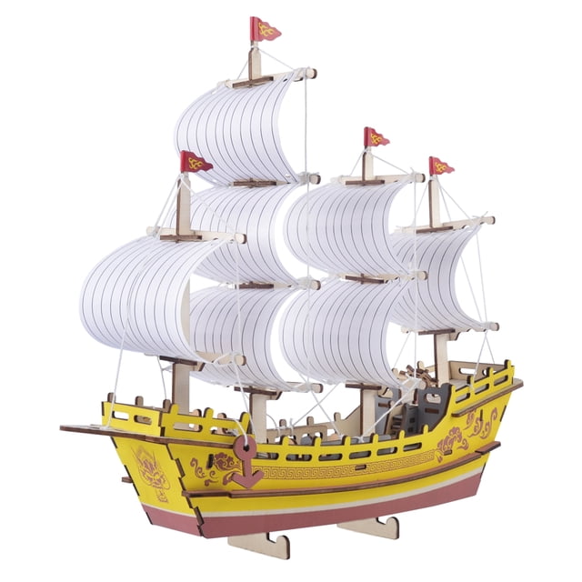 Kids Wooden Puzzle Kit DIY Merchant Ship Design Wooden Trick Wooden Model Kit