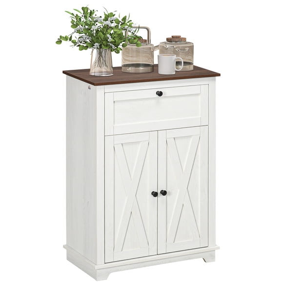 HOMCOM Armoire de Rangement Style Ferme, Buffet avec Tiroir et Portes, Blanc