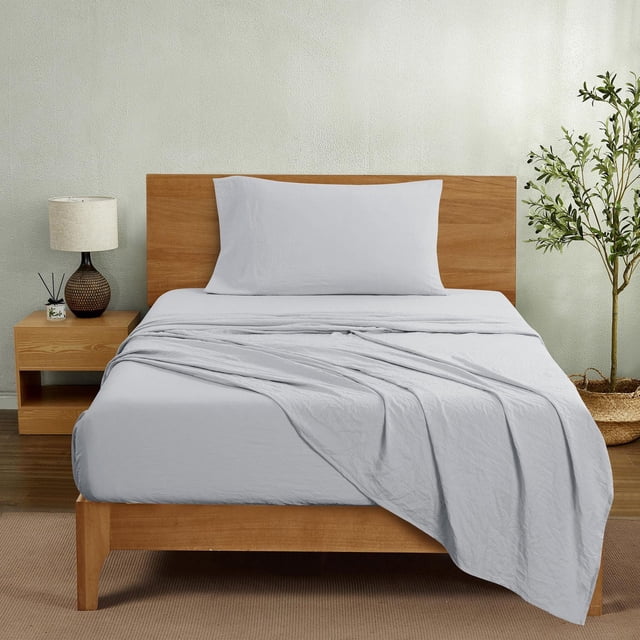 Mainstays Ensemble de draps en microfibre lavée ultra douce, Lit Simple (Twin XL), Argent doux, 3 pièces.