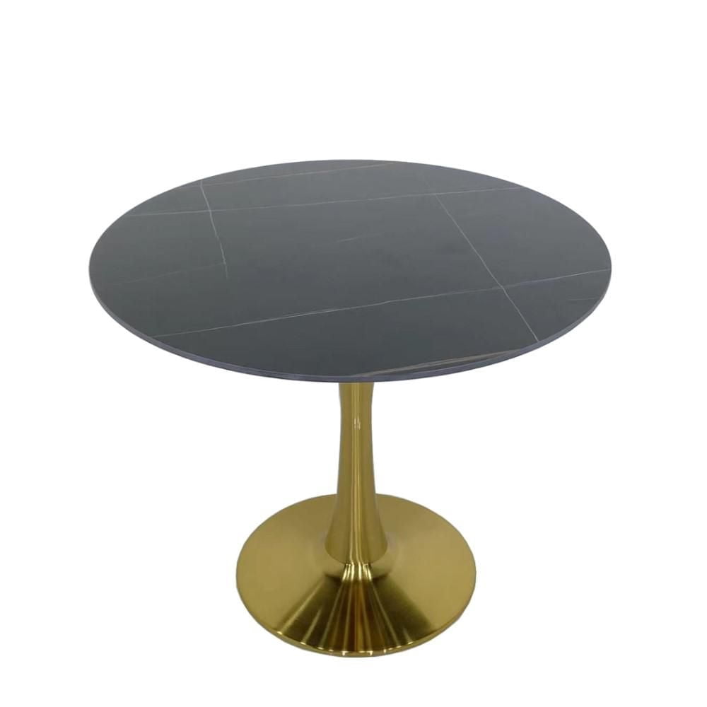 Table de salle à manger Kenlyn, pierre frittée noire élégante, base robuste dans une finition en laiton doré brossé. Cette table de 35,5 pouces respire l'élégance et la sophistication modernes
