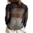 thumbnail image 3 of PENGXIANG Blouse Transparente pour Femmes Col à Revers Manches Longues Chemise Ample en Maille Protection Solaire, 3 of 4