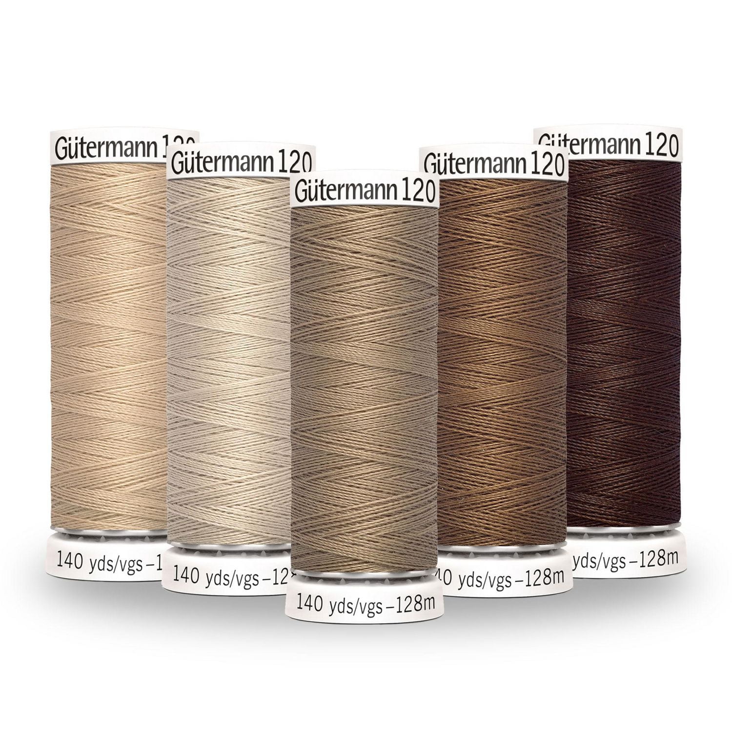 GÜTERMANN Sew-All Polyester Thread No. 120 Colour Gradient 5-Pack, Brown, 128 m (140 yd)