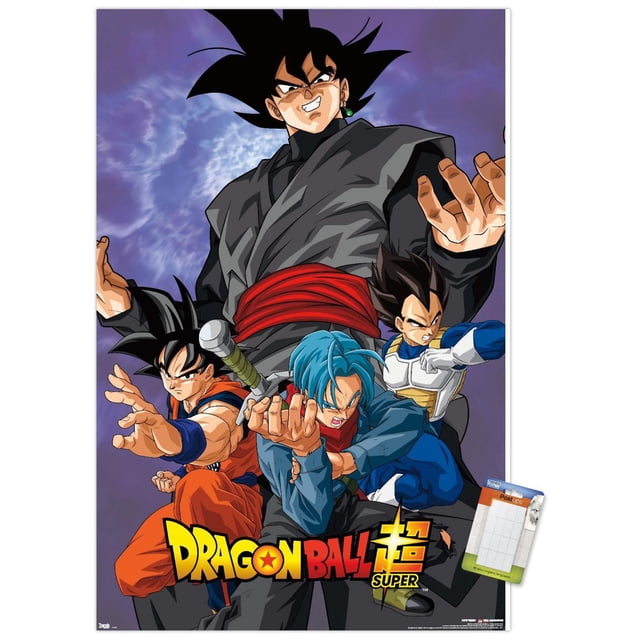 Dragon Ball : Super - Affiche Murale de Méchant, 22,375 Po x 34 Po Mettant en Vedette Quatre Personnages Dragon Ball dans des poses de Combat Dynamiques de Style Anime avec un Arrière-Plan Tourbillon d'Énergie Violet et le logo Dragon Ball Super en Jaune et Rouge Audacieux au Bas, Imprimée sur du Papier d'Affiche Lustré, Convient à la Décoration Murale de Chambre Ou de Bureau.