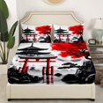 thumbnail image 3 of Erosebridal Japanese-Style Sheet Set King, Red Maple Tree Bedding Sets King Size, Watercolor Ink Decor 4pcs, 3 of 7