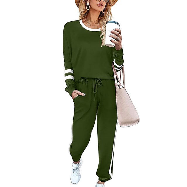 Innerwin Jogger Set Long Sleeve Ladies Sweatsuits Jogging Pullover Loungewear Two Piece Outfit Green XL