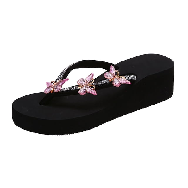 Kcodviy Ladies Summer Flip Flops Dog Slippers for Women Casual Rhinestone Sandals Women Slippers for Women with Arch Support Satin Slippers Women Wedge Slippers for Women