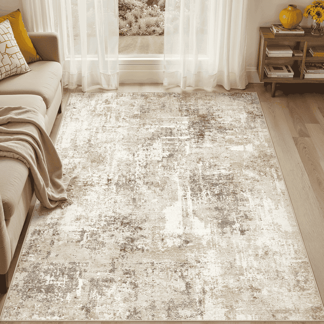 UERMEI 5'x7' Area Rugs for Living Room, Washable Non Slip Indoor Rug for Bedroom Home Decor Carpets, Modern Abstract Printed Carpet, Grey Gold
