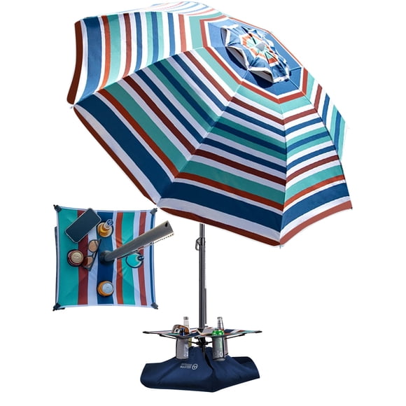 OutdoorMaster Beach Umbrellas for Sand with Sandbag & Anchor, 6.5ft Adjustable Umbrella for Beach Heavy Duty Wind, Portable UPF50