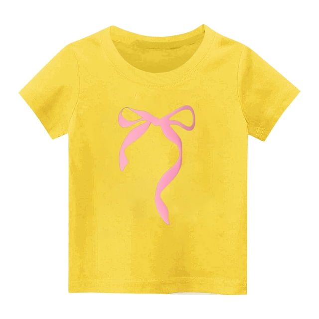 HVOBBTY T-Shirt Décontracté à Manches Courtes pour Fille, Mode Décontractée pour Filles Imprimé Lettre Col Rond Manches Courtes Jaune, 2 Ans