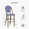 thumbnail image 4 of PURPLE LEAF Set of 2 French Outdoor Bar Height Bar Stool Bamboo Print Finish Back Rattan Wicker Patio Outdoor Bar Height Bar Stools with Footrest, Royal Blue, 4 of 7