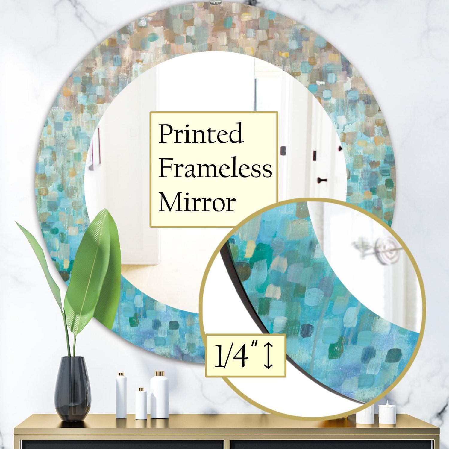 Designart 'Blocked Abstract' Miroir Traditionnel - Miroir Mural Ovale ou Rond - 32x32