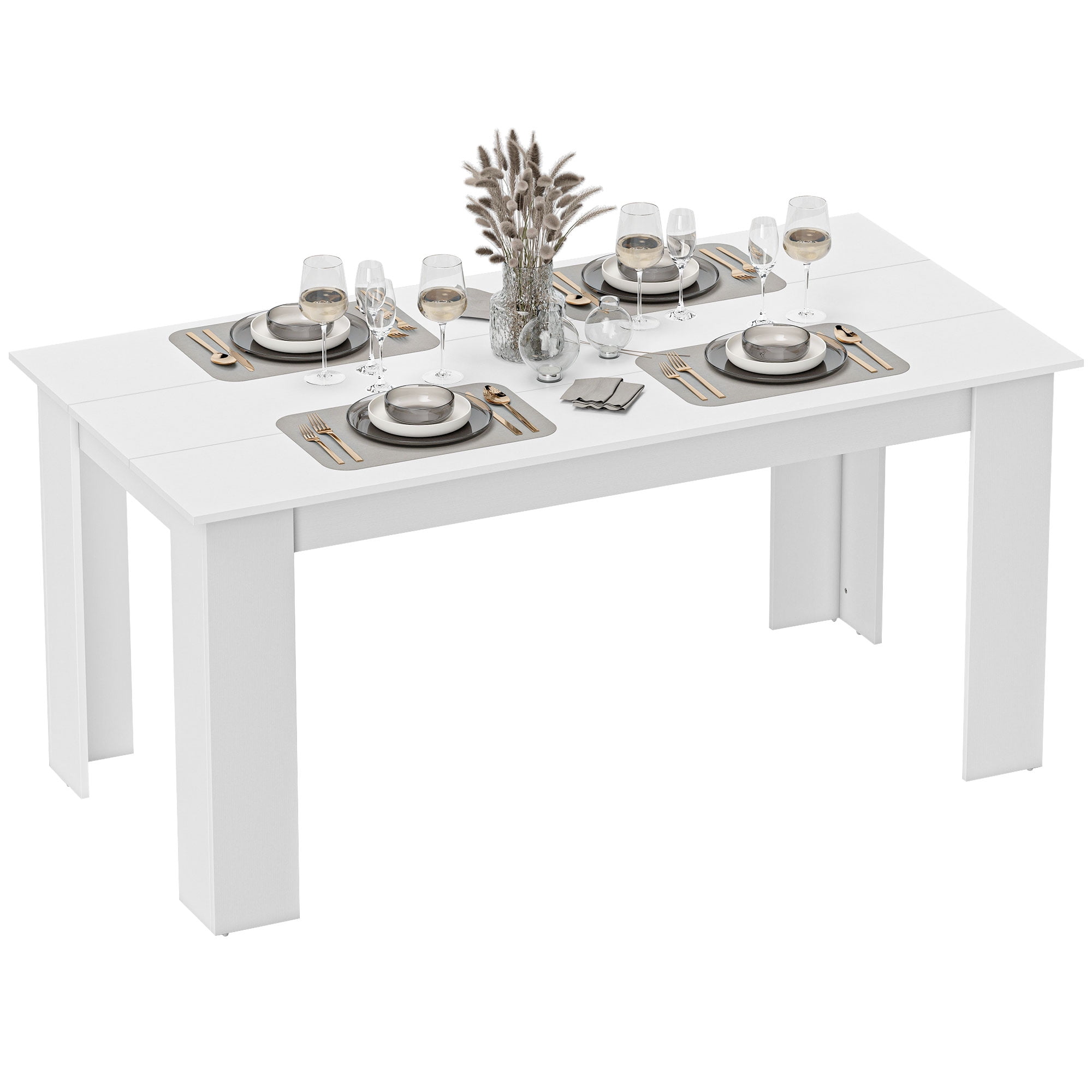 HOMCOM 63" Modern Dining Table for 4-6 People with Wood Effect, White