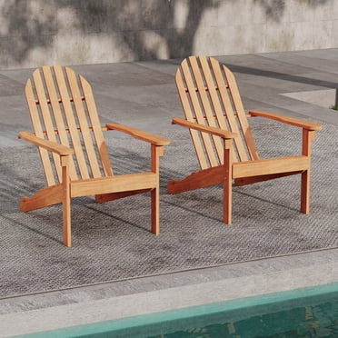 Gymax Lot de 2 Chaises Adirondack Chaise de Foyer en Bois d'Acacia avec Dossier et Accoudoirs Chaise de Feu de Camp Chaise de Pelouse Extérieure pour Patio