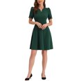 thumbnail image 2 of INSPIRE CHIC Robe de Bureau pour Femme, Encolure Cœur, Plissée, Manches Courtes, Ligne A, Robe Fourreau, TP Vert Foncé, 2 of 6
