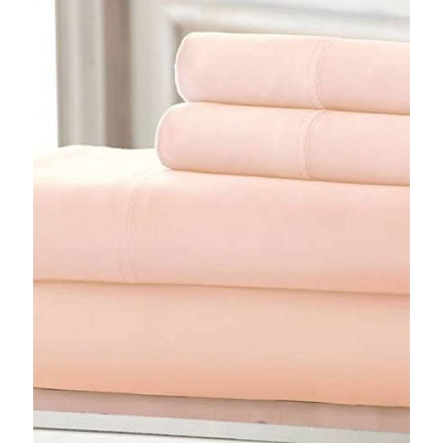 Alive Pixels Sheet Set Peach Solid 100 Percent Cotton 4-Pc Sheet Set with 30 Inch Pocket 200TC (King, Peach)