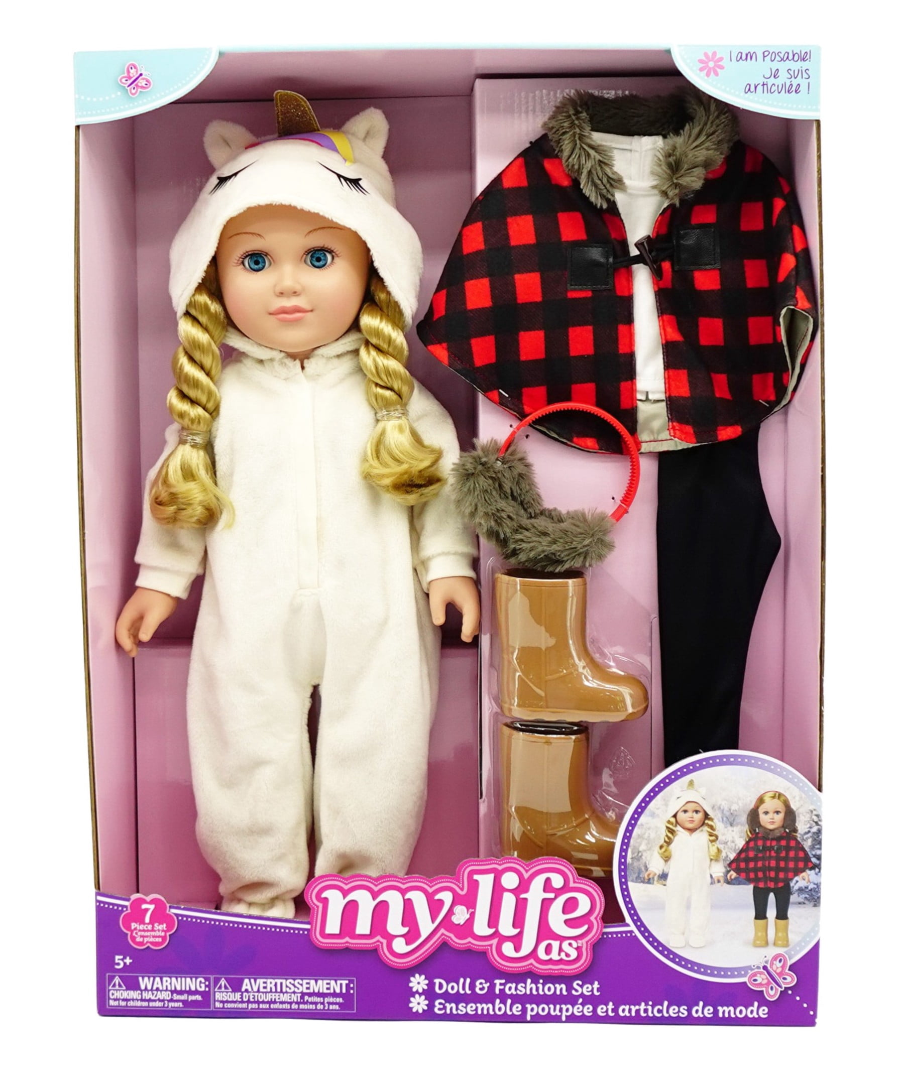 My Life As – Ensemble licorne douillet et style chalet pour poupées de 18 pouces, Cheveux Blonds Mi-Clairs, Yeux Bleus