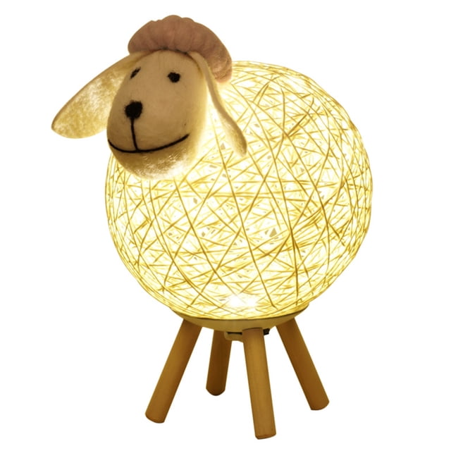 Labymos Dimming LEDs Night Light for Kids Cute Sheep Remote Controller Yarn-ball Design Hand-woven Lampshade